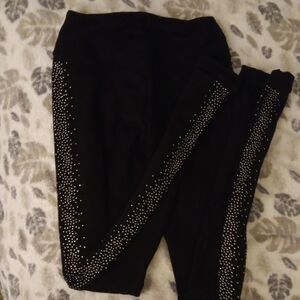 Black Over The Boot Figure Skating Leggings with Silver Rhinestones